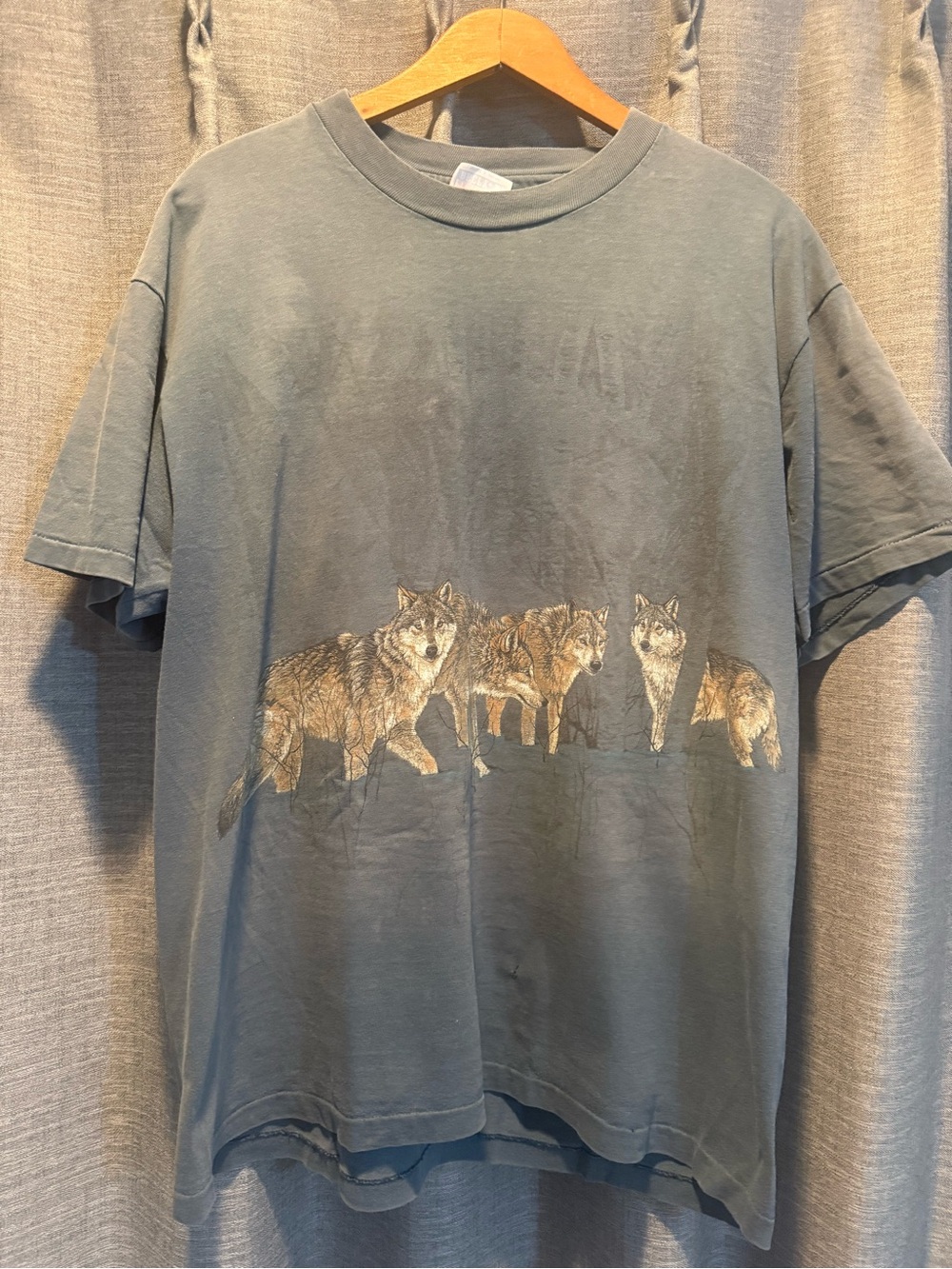(L) 90s Vintage Wolf Graphic Single Stitch Midnight Blue T-Shirt